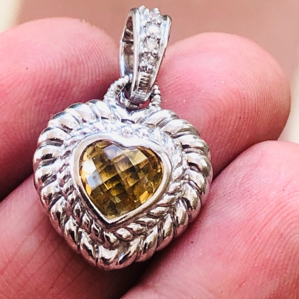 Judith Ripka Citrine & Diamonique CZ Heart Pendant Enhancer